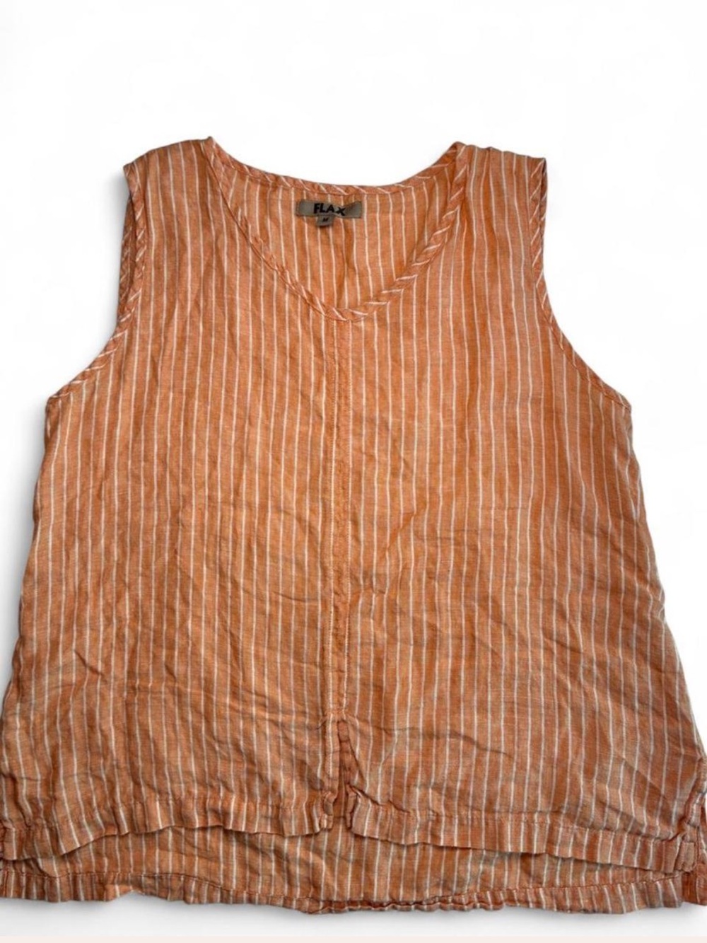 FLAX Light Orange and White Striped Linen Tank Top Crunchy Casual Lightweight M